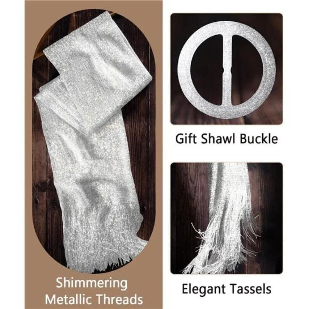 Silver Sparkling Metallic Shawls and Wraps with Buckle, for Evening Dresses Part